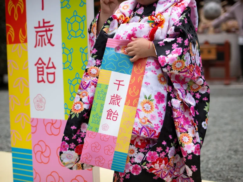 まとめ割可能！七五三　７歳　着物　女の子　黒　ブラック　作り帯　七五三お参り