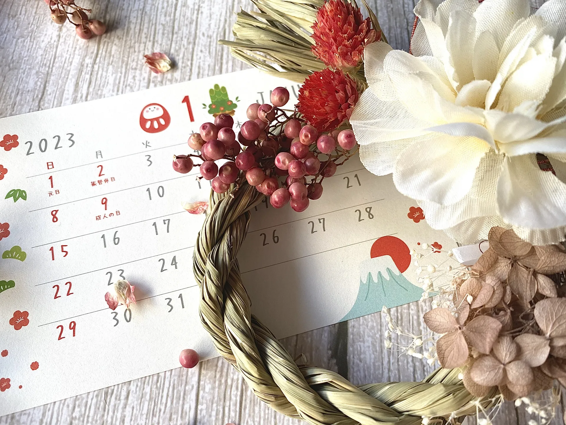 正月飾りとカレンダー